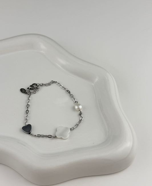 Armband - Love, Luck & Pearl silver