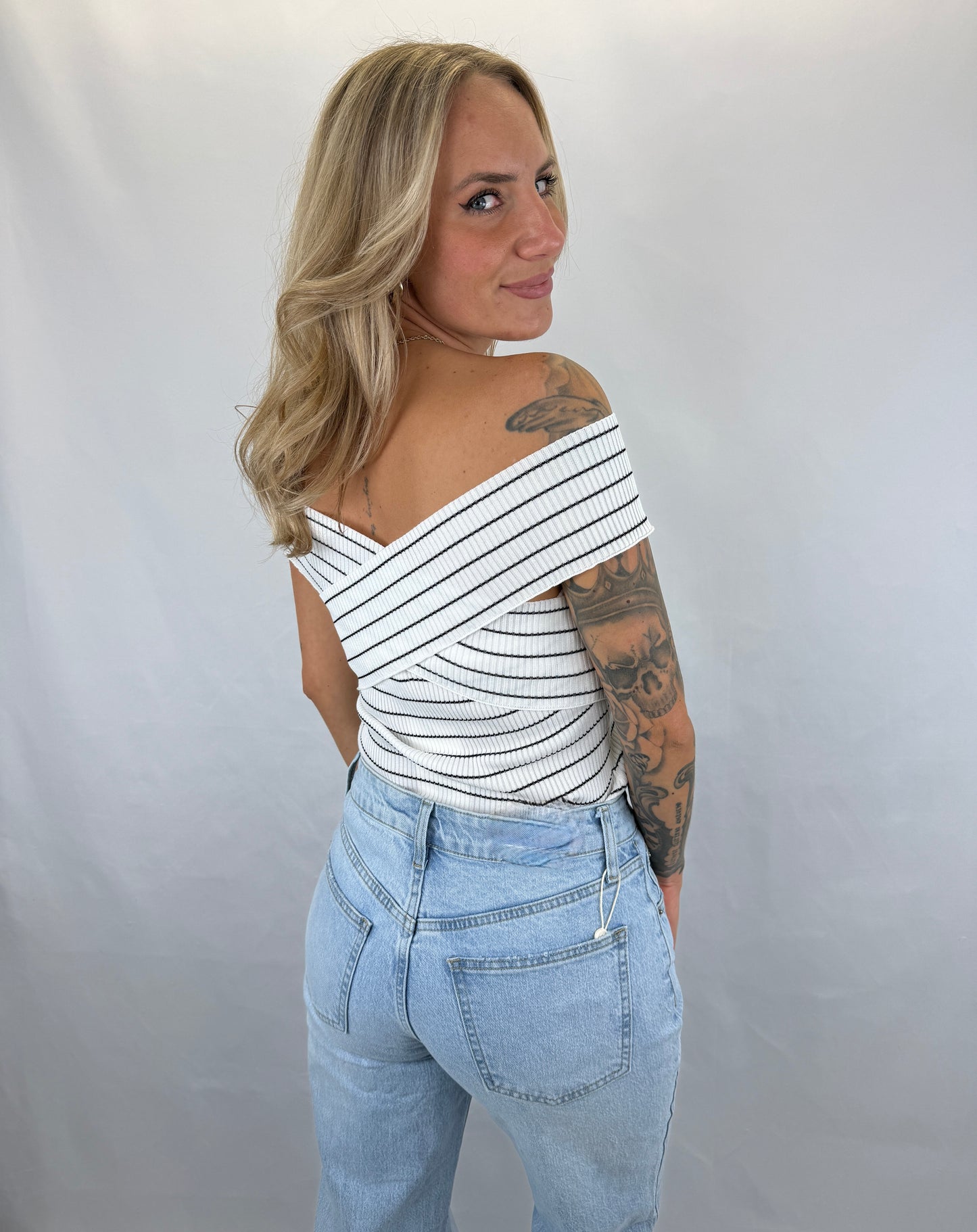 Off-Shoulder Top Emma - weiß/schwarz