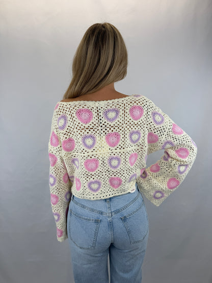 Langarmshirt gehäkelt Namida  - beige/rosa/lila