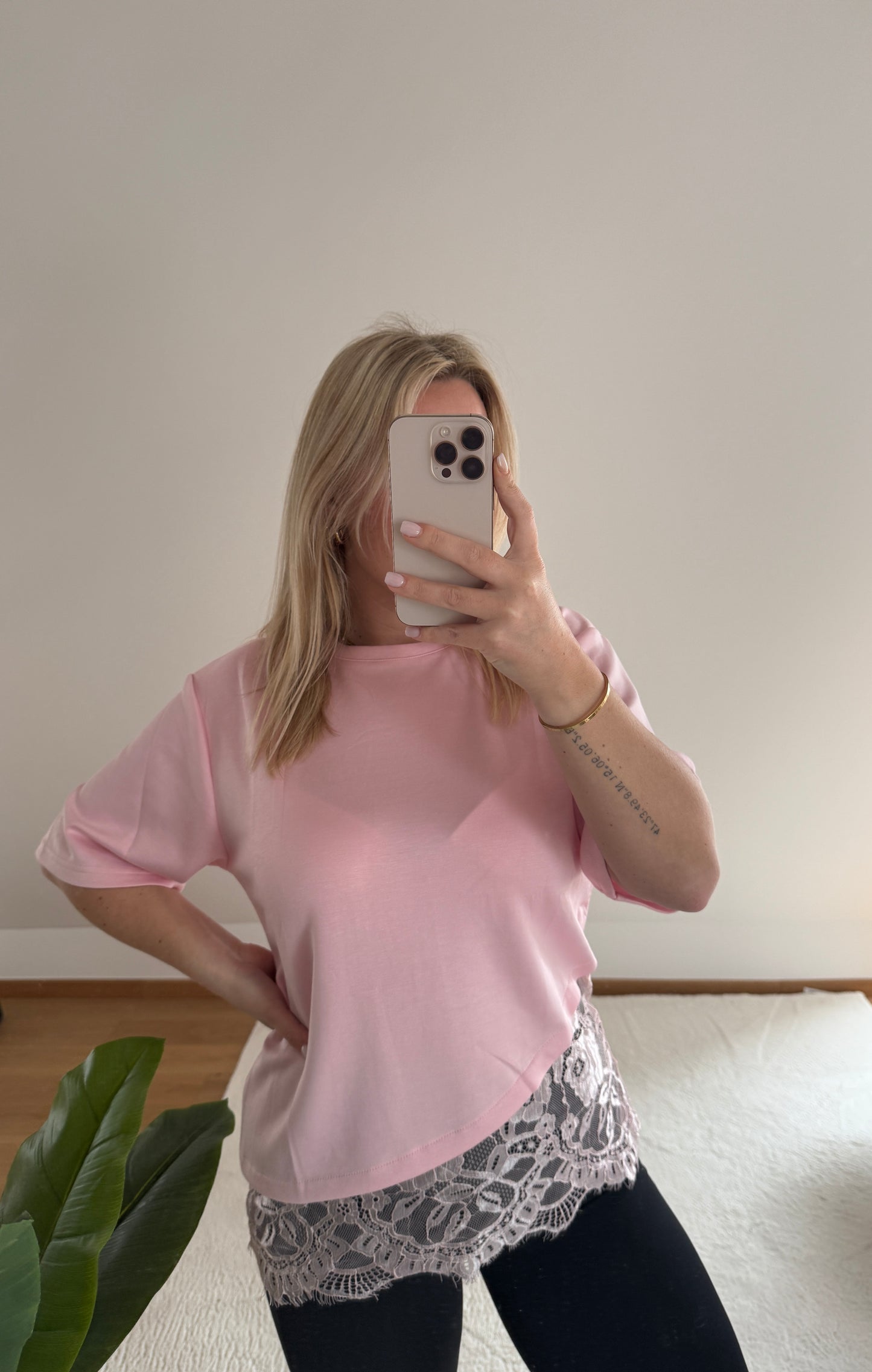T-Shirt mit Spitze Jolie - pastellrosa