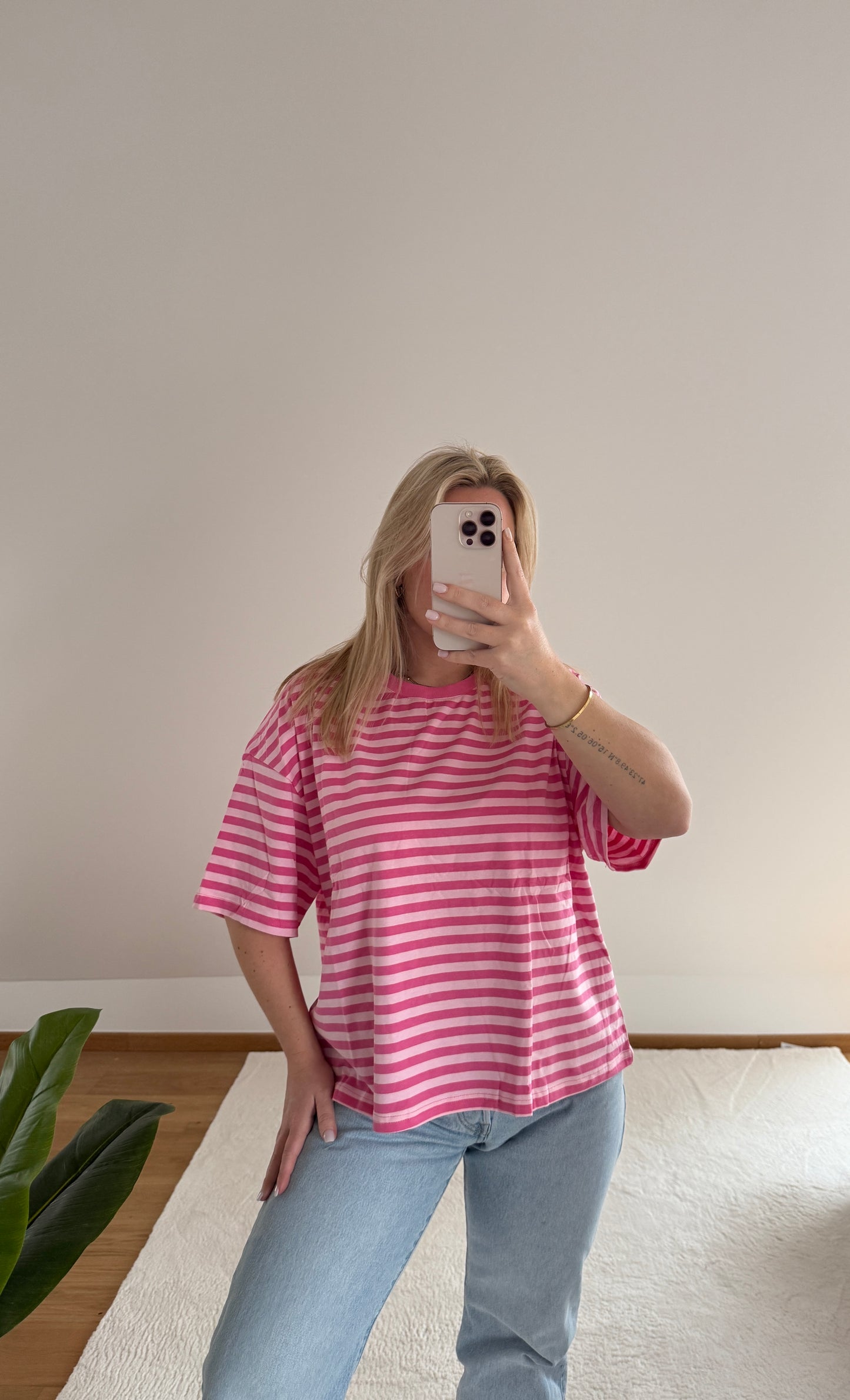 Oversize T-Shirt Candy gestreift - pink/rosa