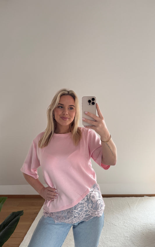 T-Shirt mit Spitze Jolie - pastellrosa