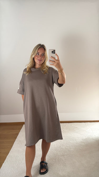 T-Shirt-Kleid Patch - taupe