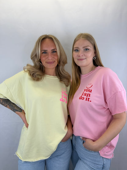 Oversize T-Shirt Smiley - gelb/neonpink