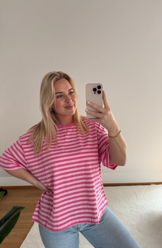 Oversize T-Shirt Candy gestreift - pink/rosa