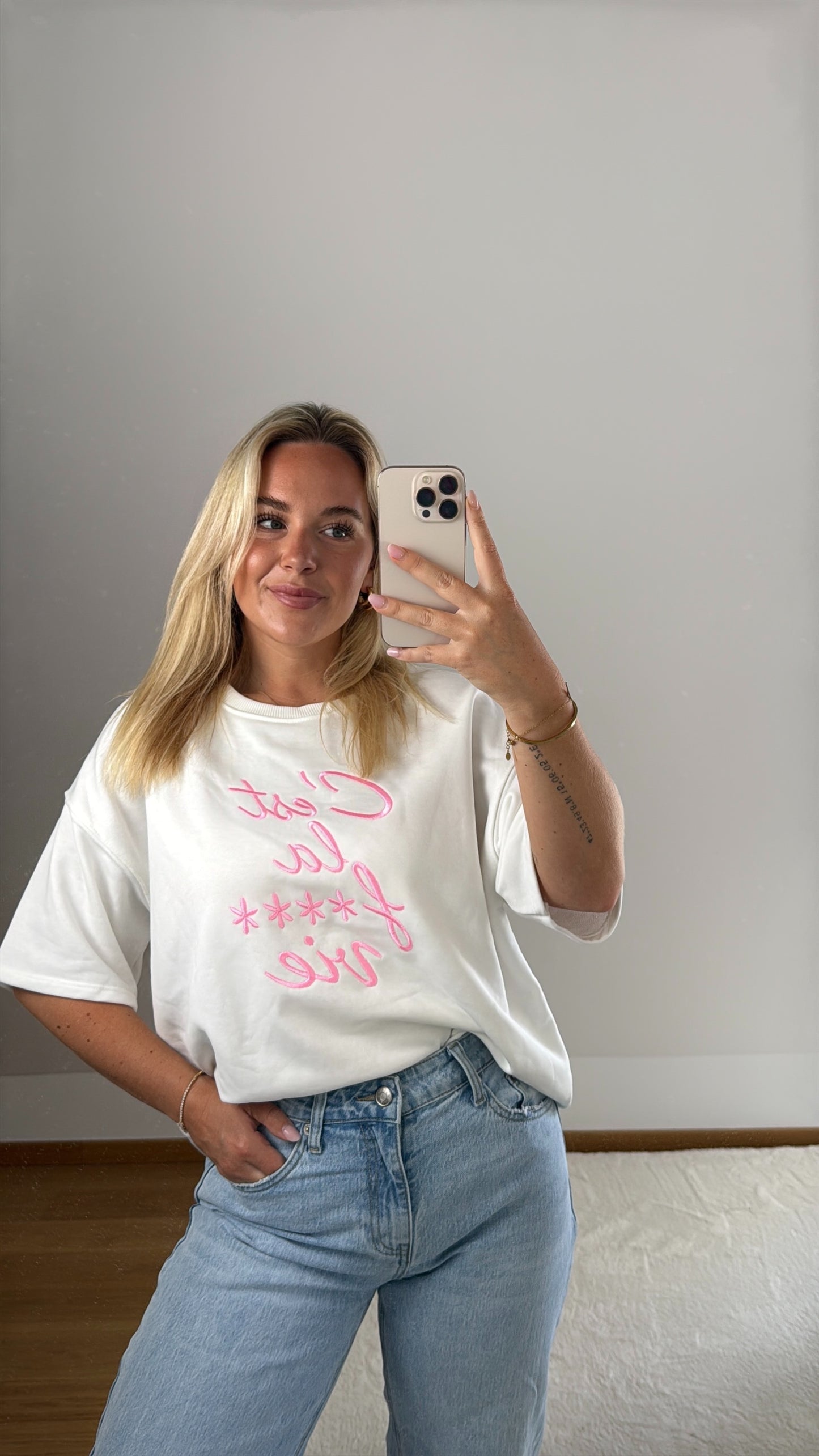 Oversize T-Shirt C‘est La Vie - weiß