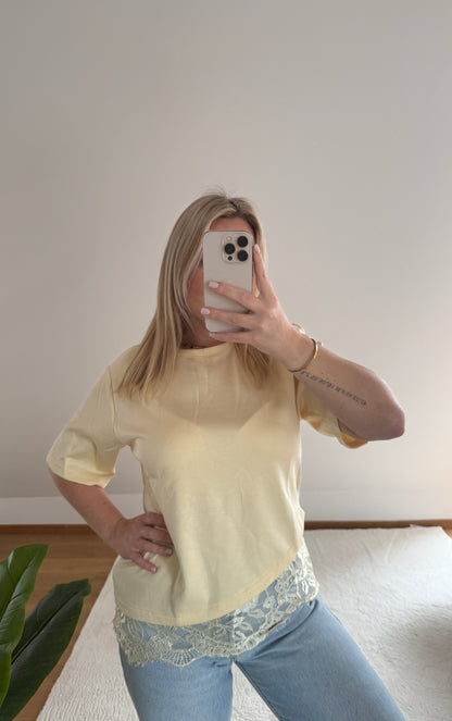 T-Shirt mit Spitze Jolie - pastellgelb