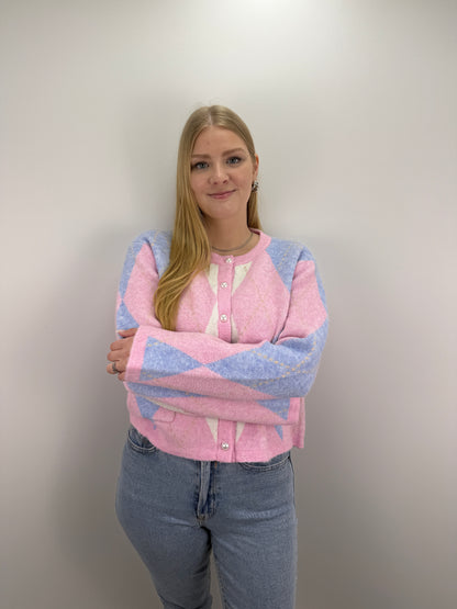 Cardigan Karo - rosa/hellblau