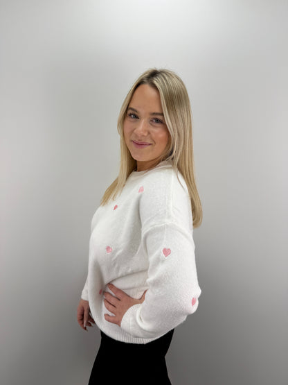Pullover Hearts - weiß/rosa