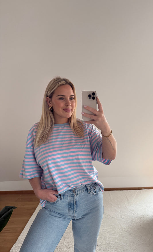 Oversize T-Shirt Candy gestreift - blau/rosa