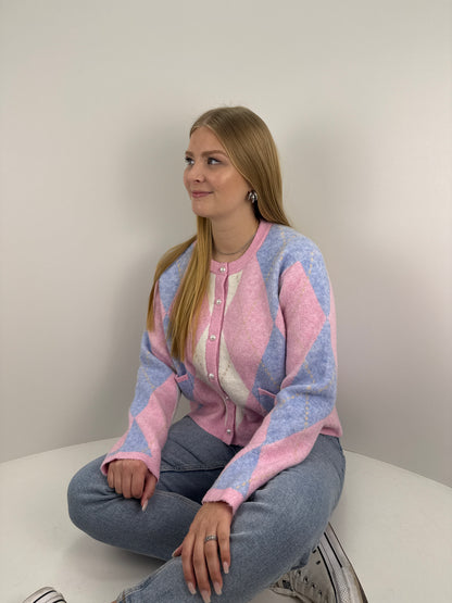 Cardigan Karo - rosa/hellblau