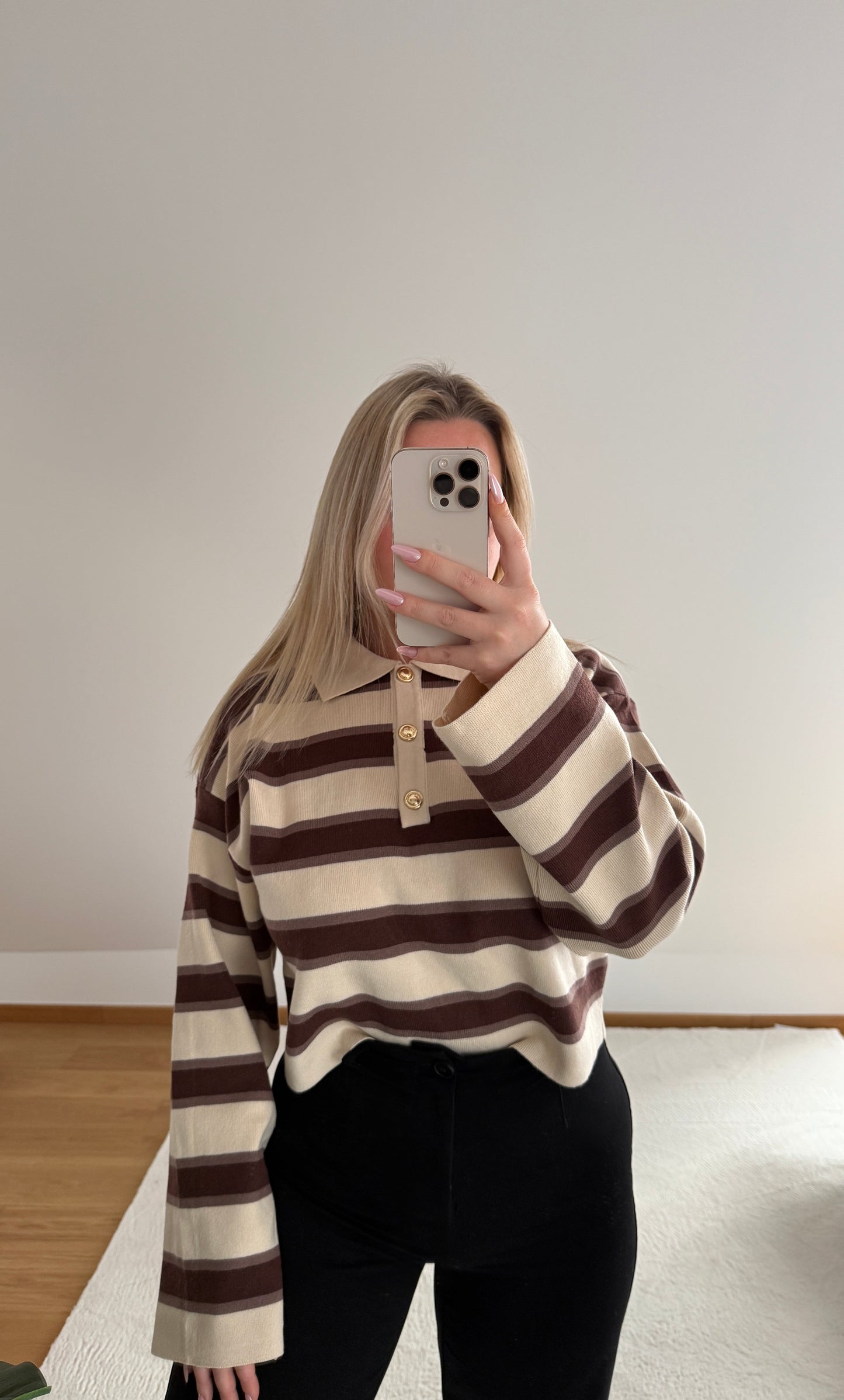 Langarm Poloshirt Zoe - beige/braun