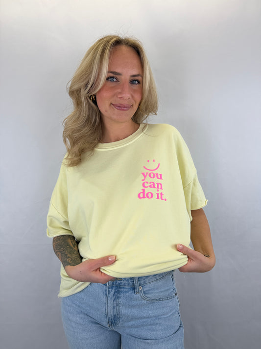 Oversize T-Shirt Smiley - gelb/neonpink