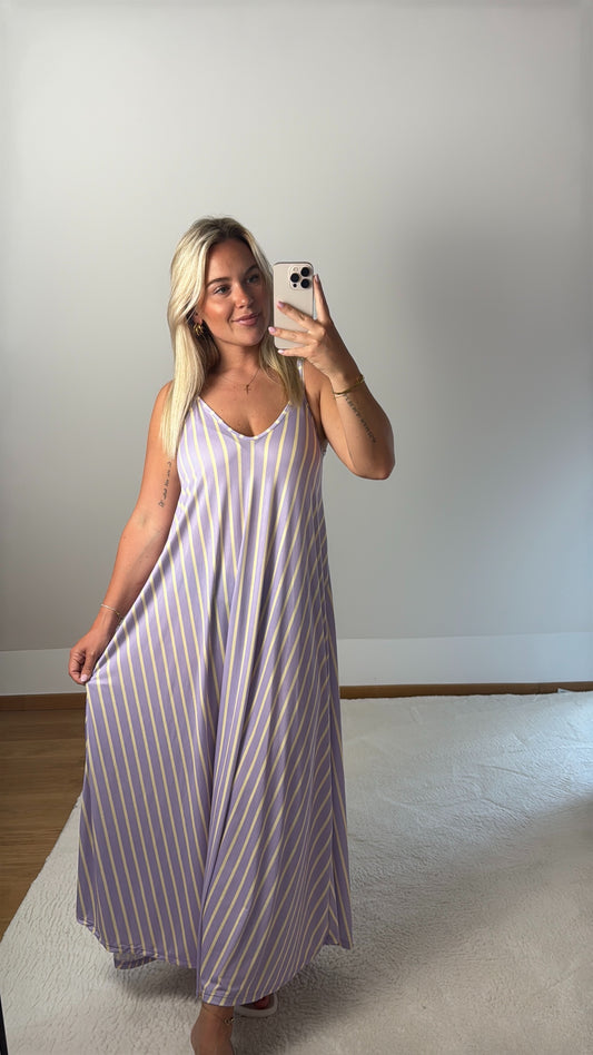 Langes Kleid Sina - flieder/gelb