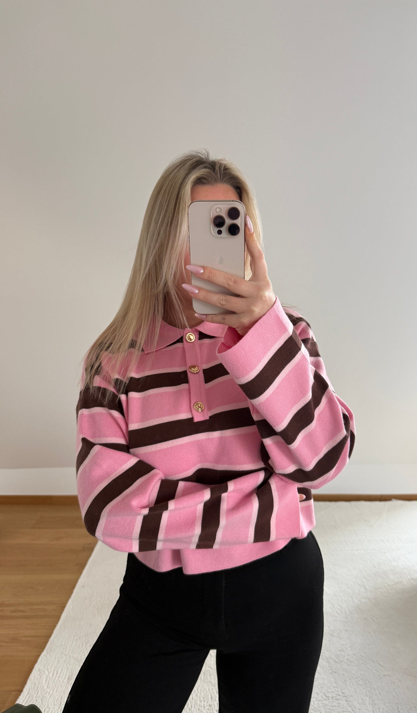 Langarm Poloshirt Zoe - pink/braun