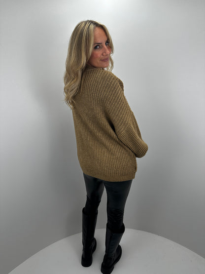 Basic Cardigan mit Ballonärmeln - mokka