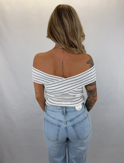Off-Shoulder Top Emma - weiß/schwarz