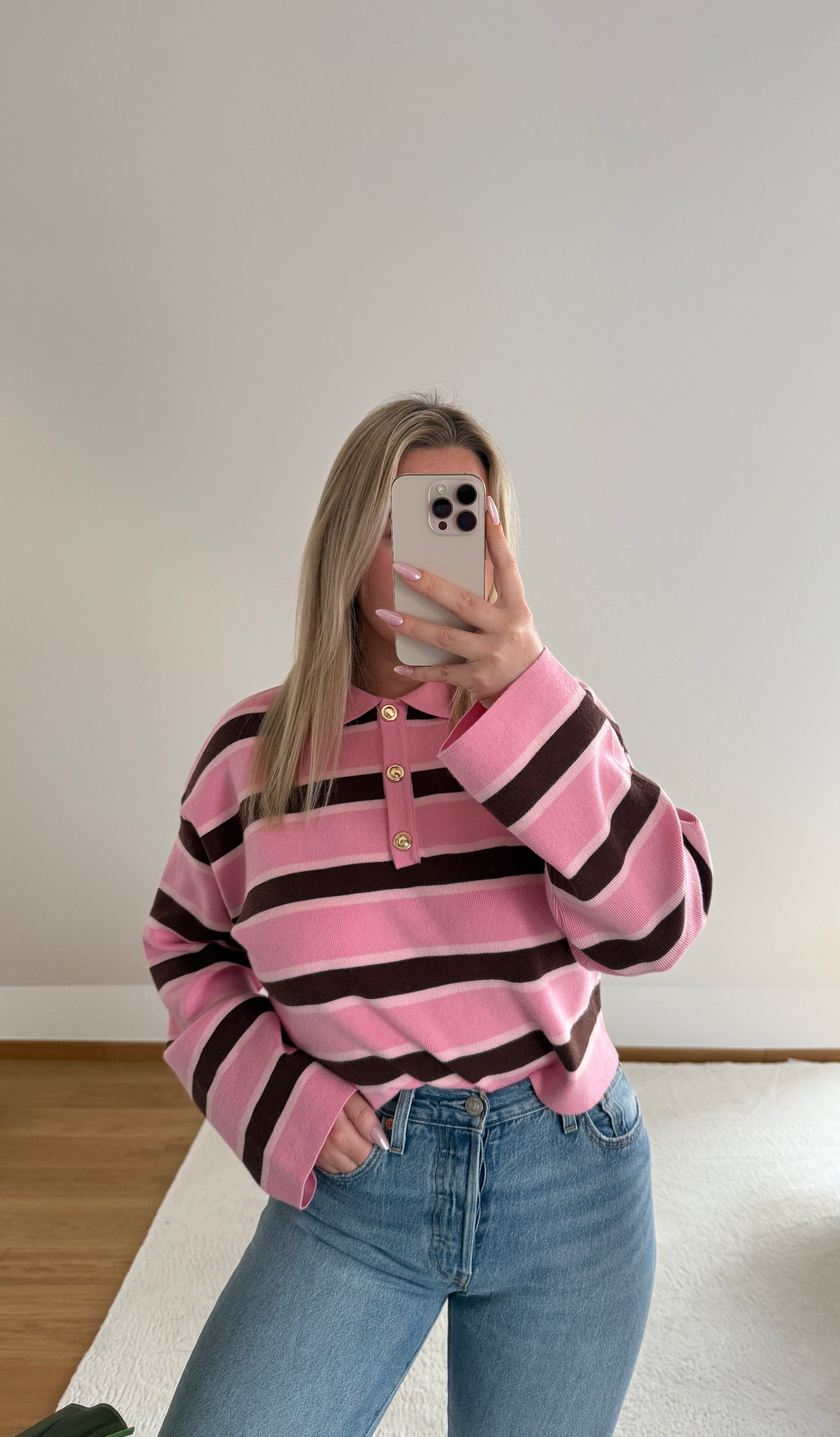 Langarm Poloshirt Zoe - pink/braun