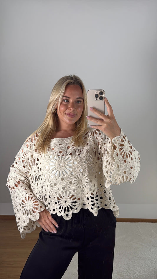Langarmshirt gehäkelt Nura - beige