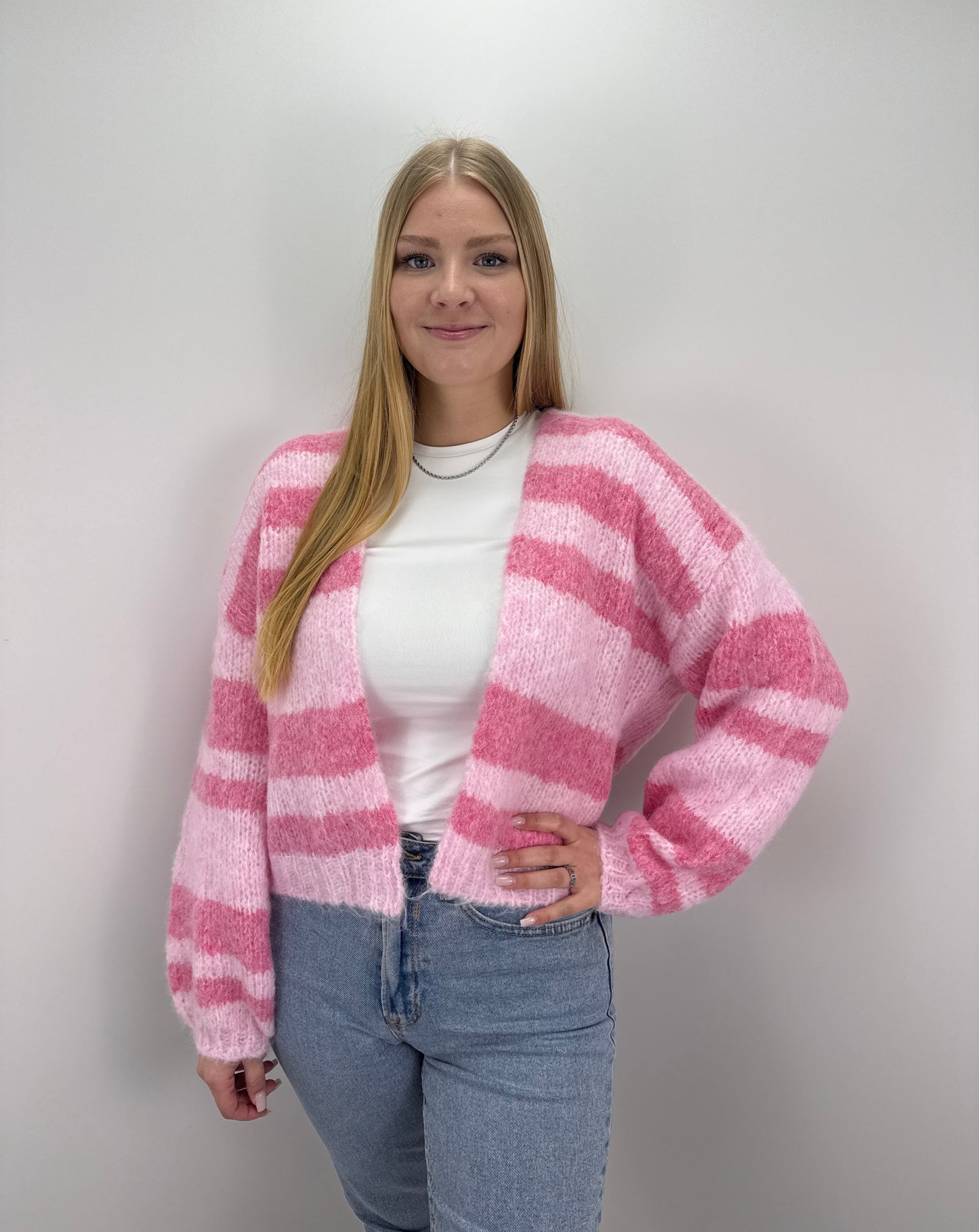 Gestreifter Cardigan May - rosa