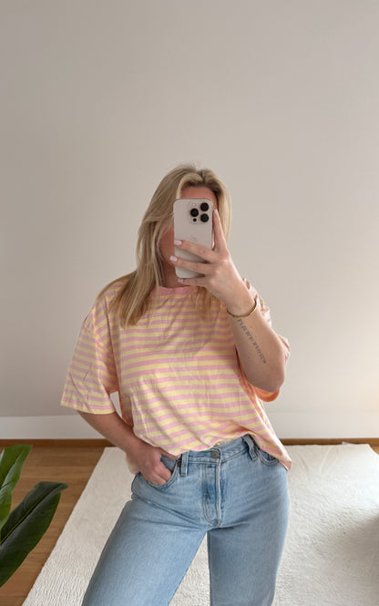 Oversize T-Shirt Candy gestreift - rosa/pastellgelb