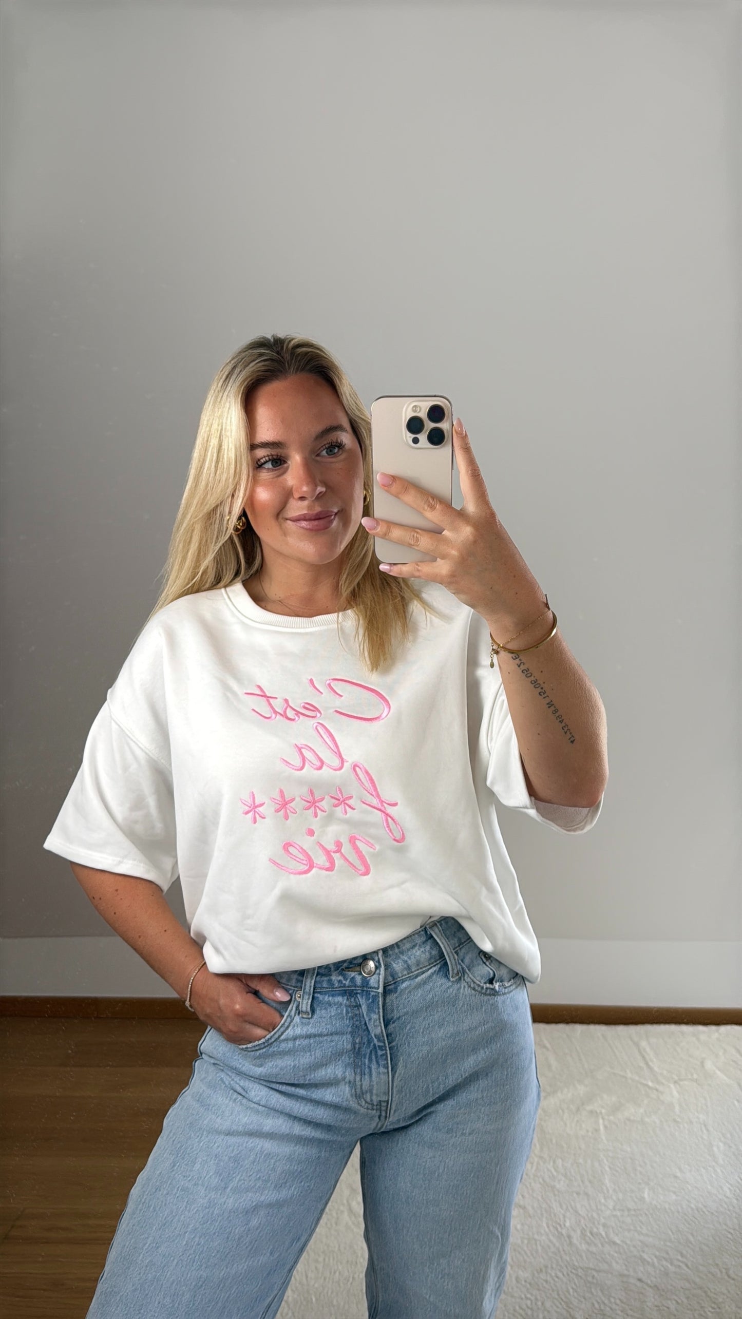 Oversize T-Shirt C‘est La Vie - weiß
