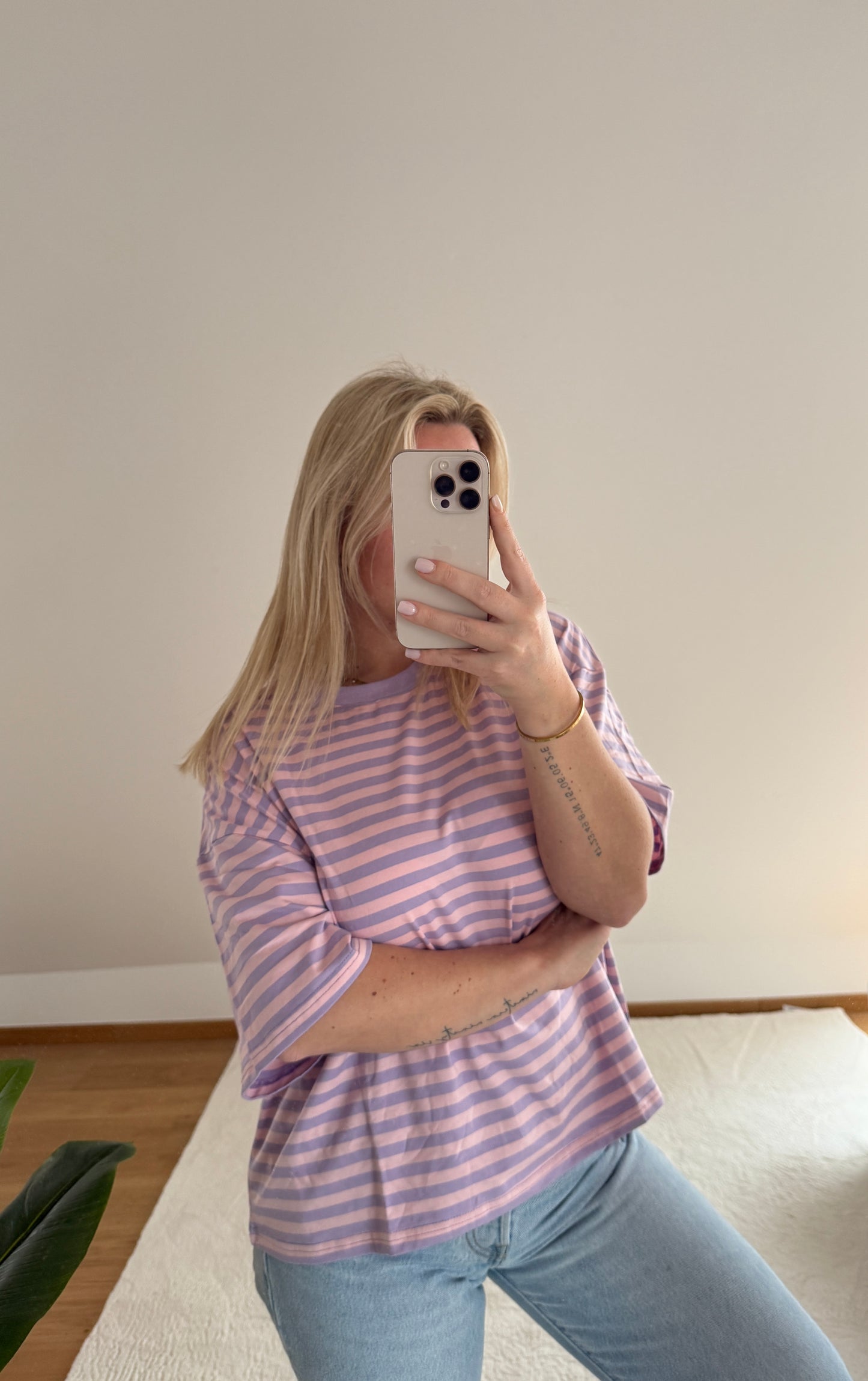 Oversize T-Shirt Candy gestreift - flieder/rosa