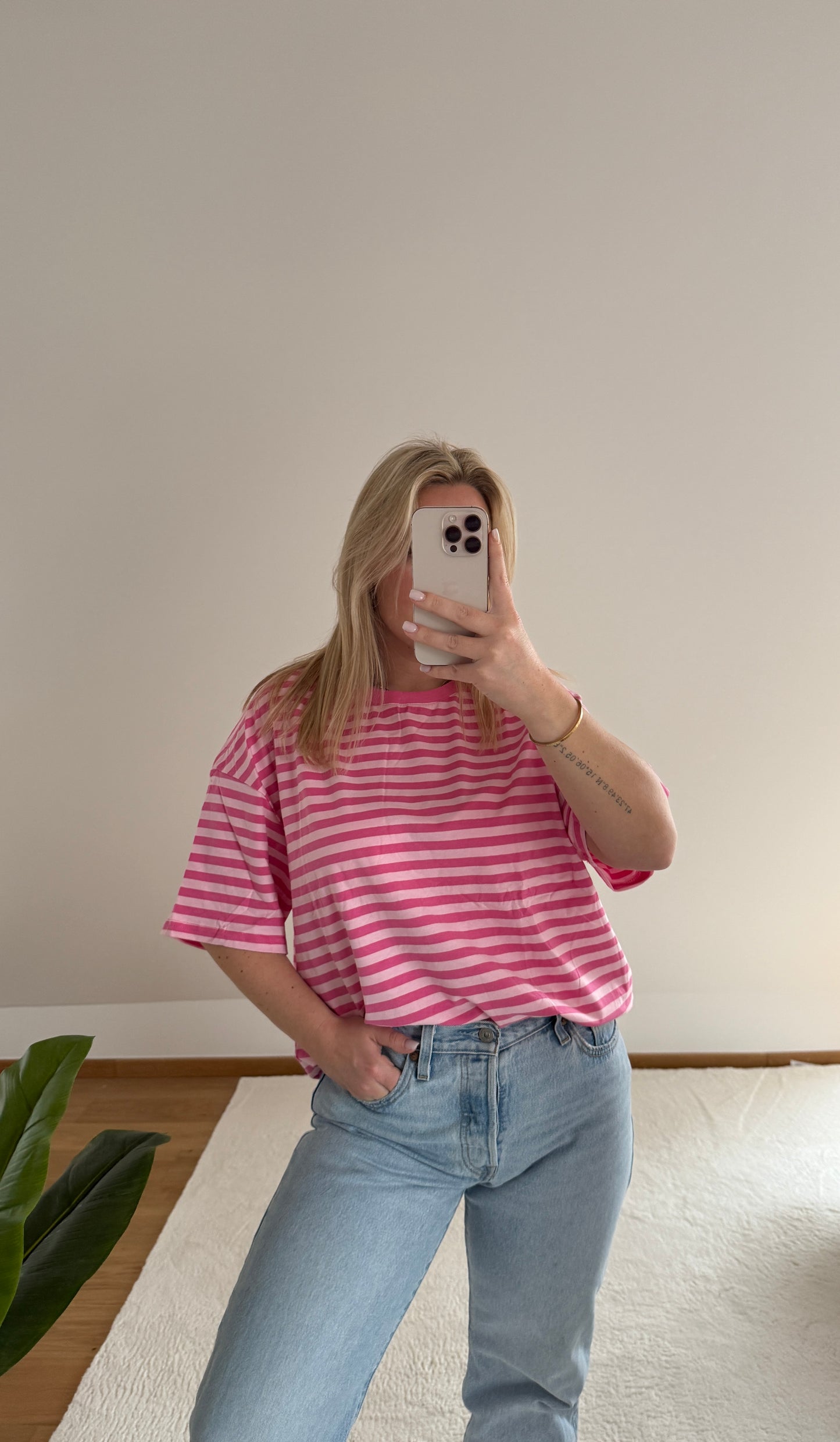 Oversize T-Shirt Candy gestreift - pink/rosa