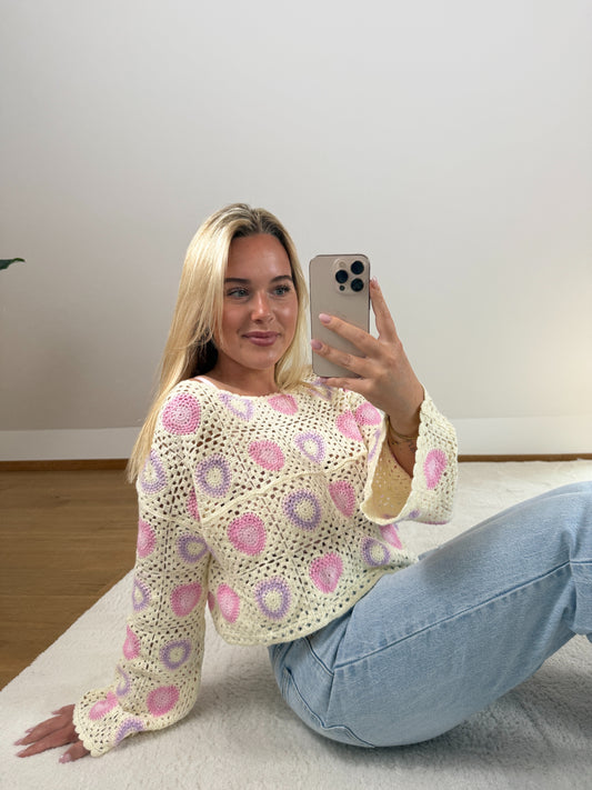 Langarmshirt gehäkelt Namida  - beige/rosa/lila