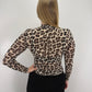 Cashmere Longsleeve Leoprint mit Kragen - beige