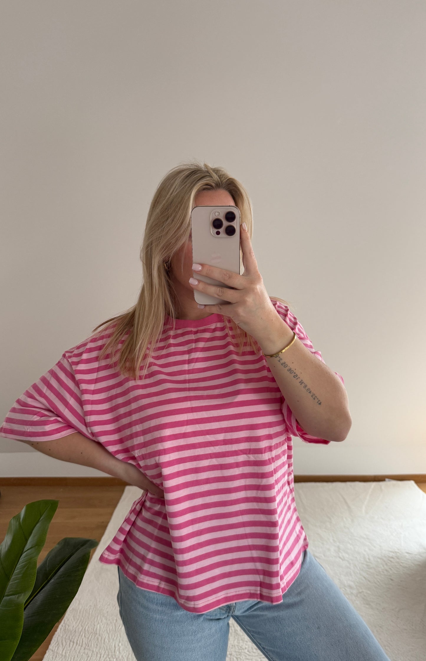 Oversize T-Shirt Candy gestreift - pink/rosa
