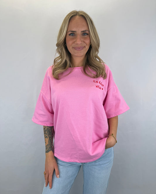 Oversize T-Shirt La Dolce Vita - pink/rot
