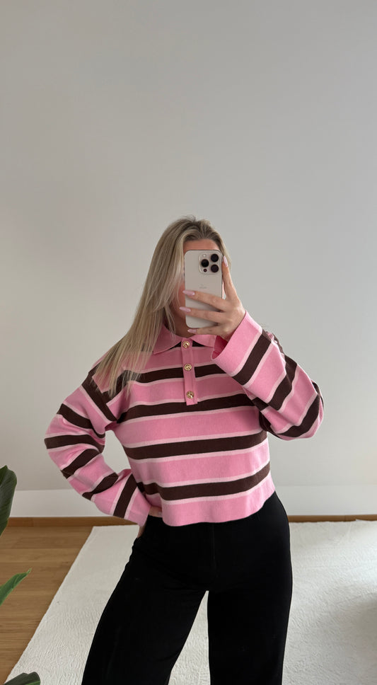 Langarm Poloshirt Zoe - pink/braun