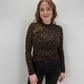 Cashmere Longsleeve Leoprint mit Kragen - braun