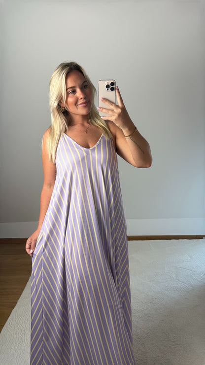 Langes Kleid Sina - flieder/gelb