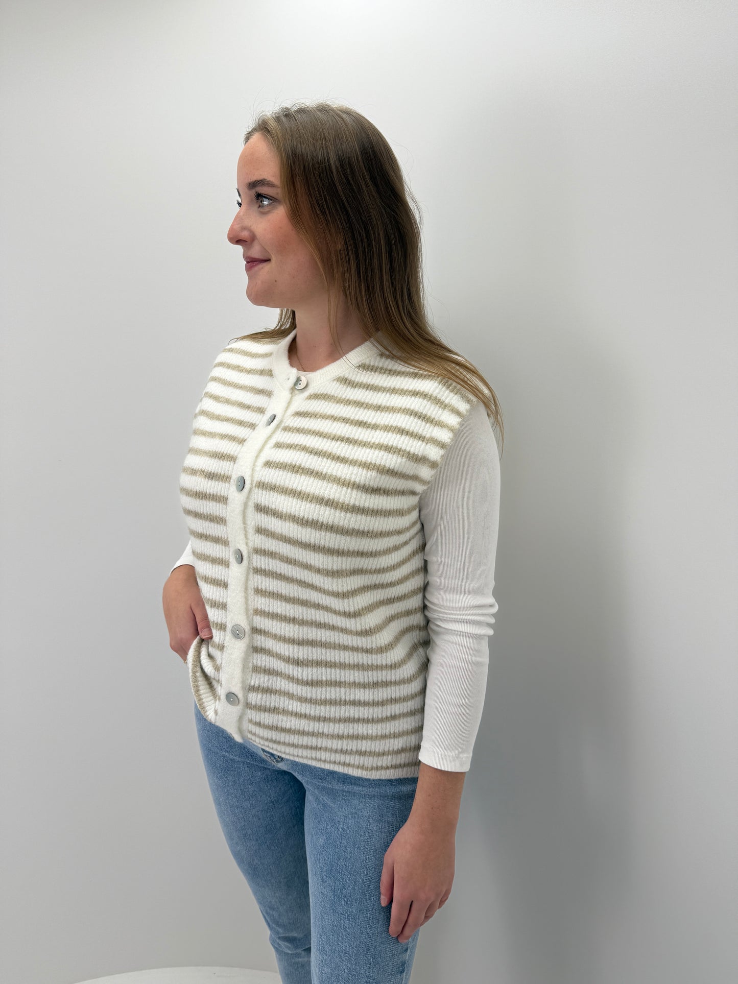 Pullunder Stripes- beige/weiß