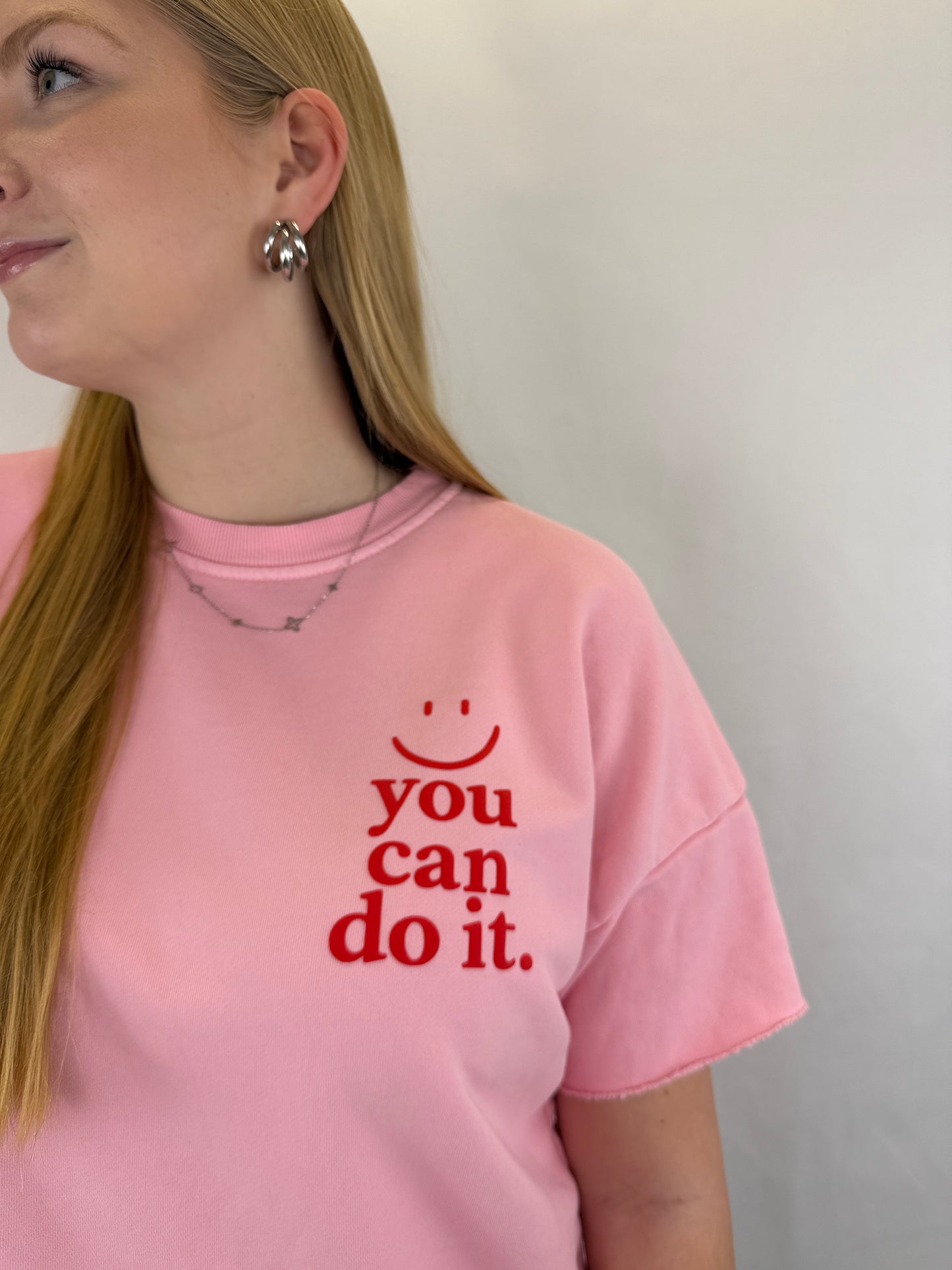 Oversize T-Shirt Smiley - rosa/rot