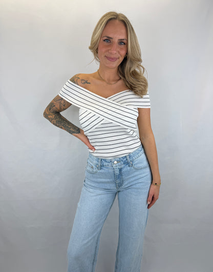 Off-Shoulder Top Emma - weiß/schwarz