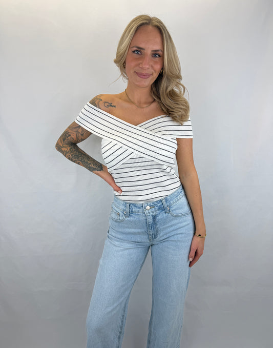 Off-Shoulder Top Emma - weiß/schwarz