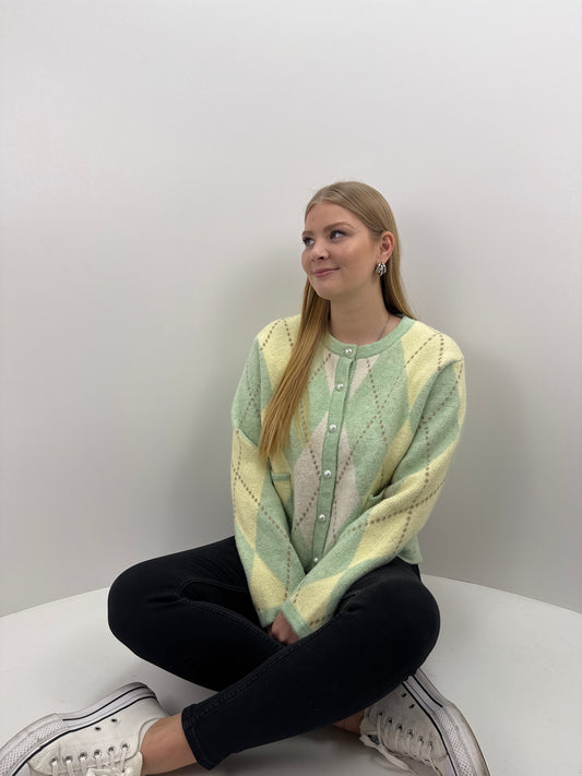 Cardigan Karo - grün/gelb