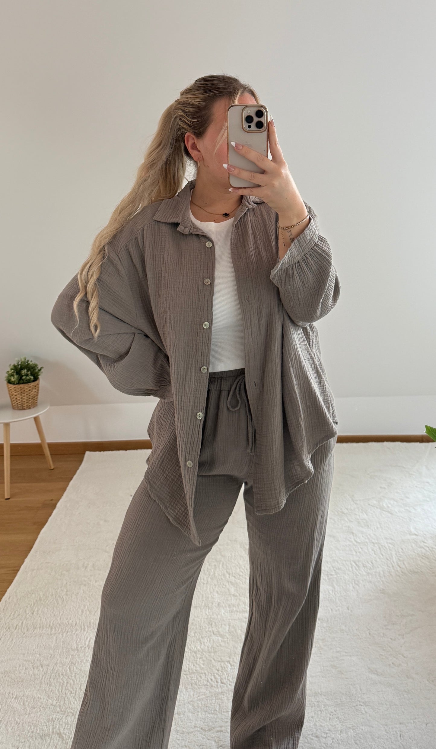 Musselinhose lang  - taupe