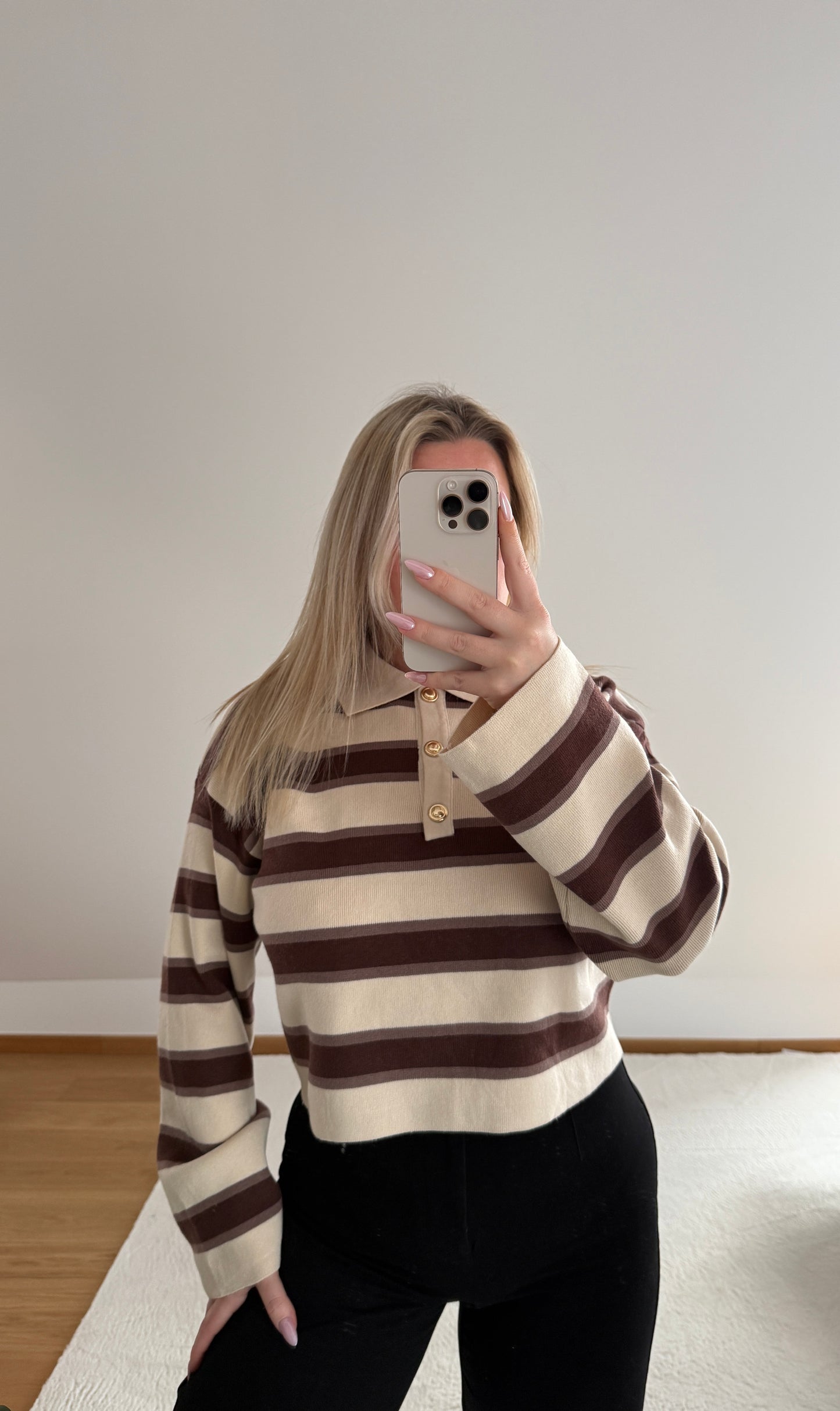 Langarm Poloshirt Zoe - beige/braun