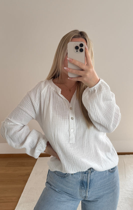 Musselinbluse mit Knopfleiste - weiß