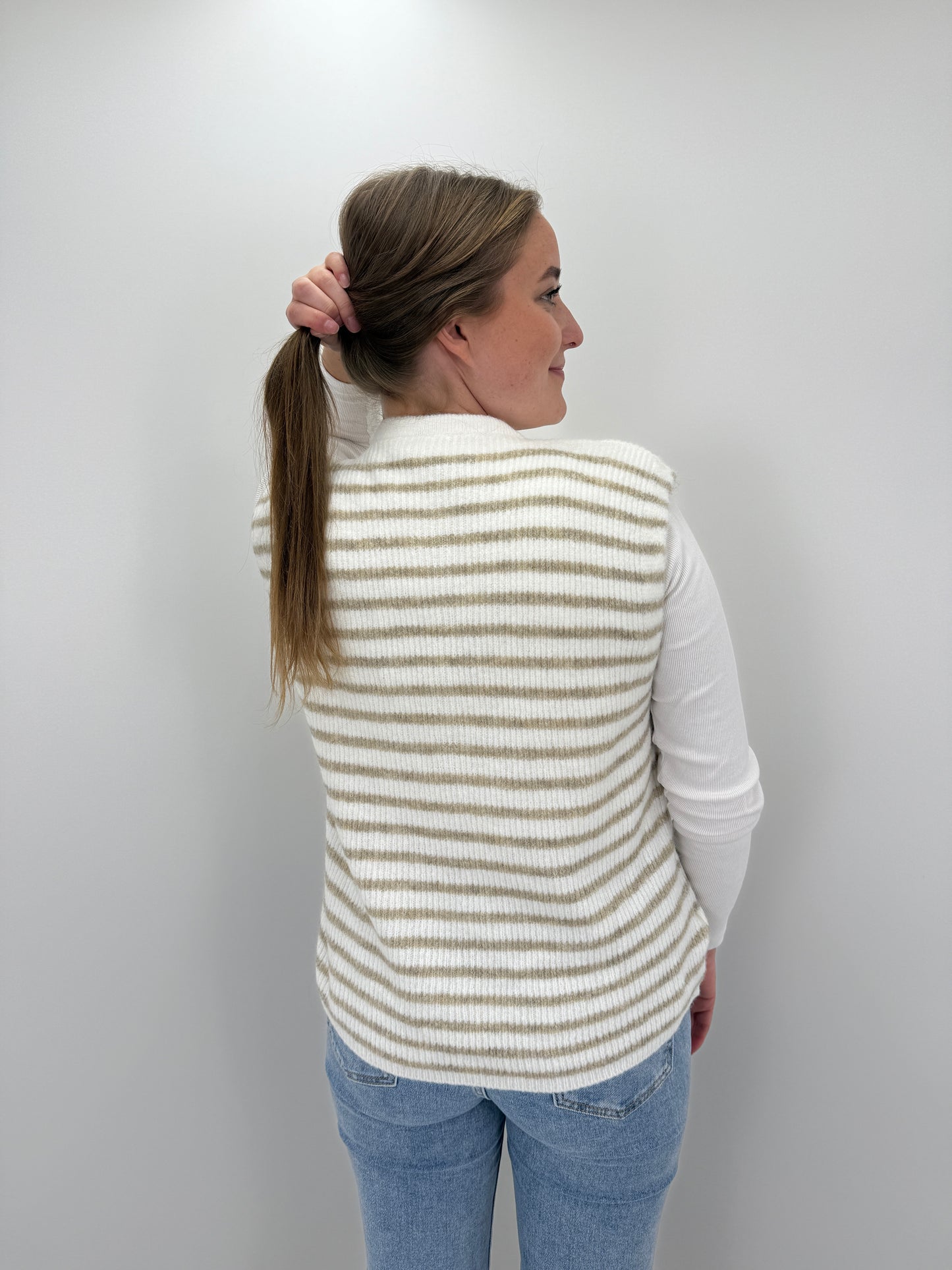 Pullunder Stripes- beige/weiß