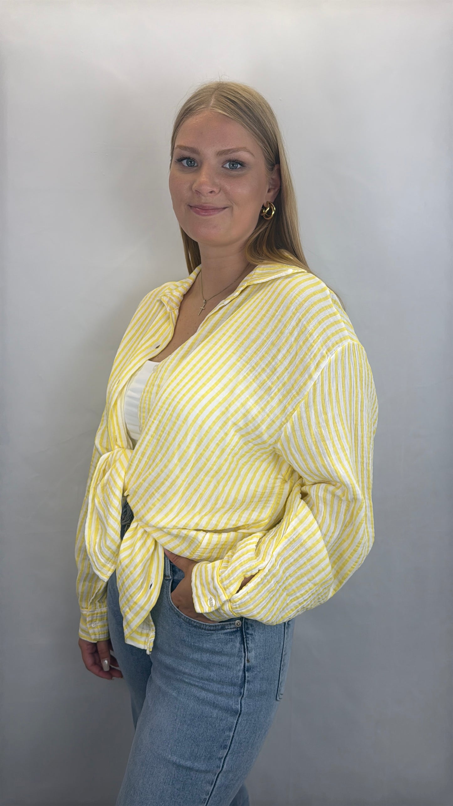 Musselinbluse Gina - weiß/gelb