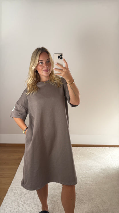 T-Shirt-Kleid Patch - taupe