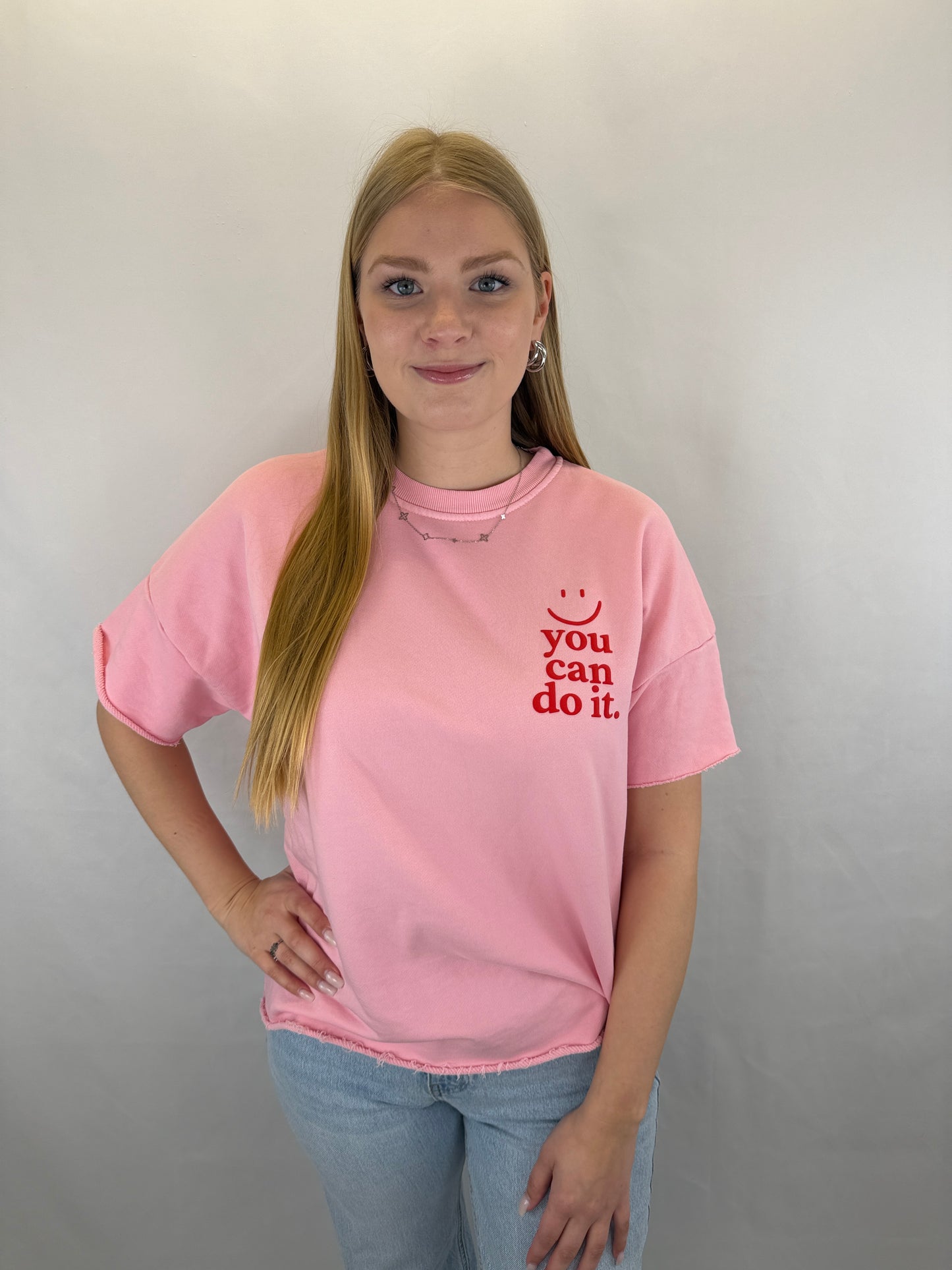 Oversize T-Shirt Smiley - rosa/rot