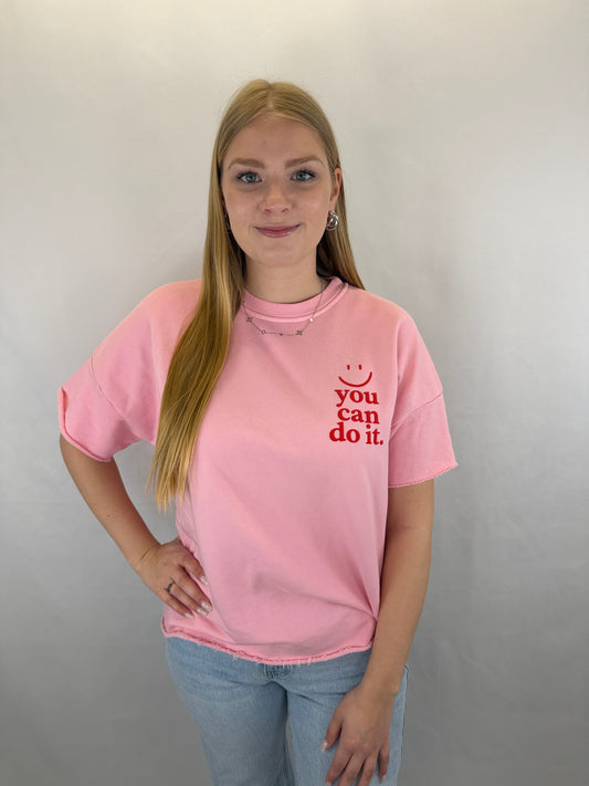 Oversize T-Shirt Smiley - rosa/rot