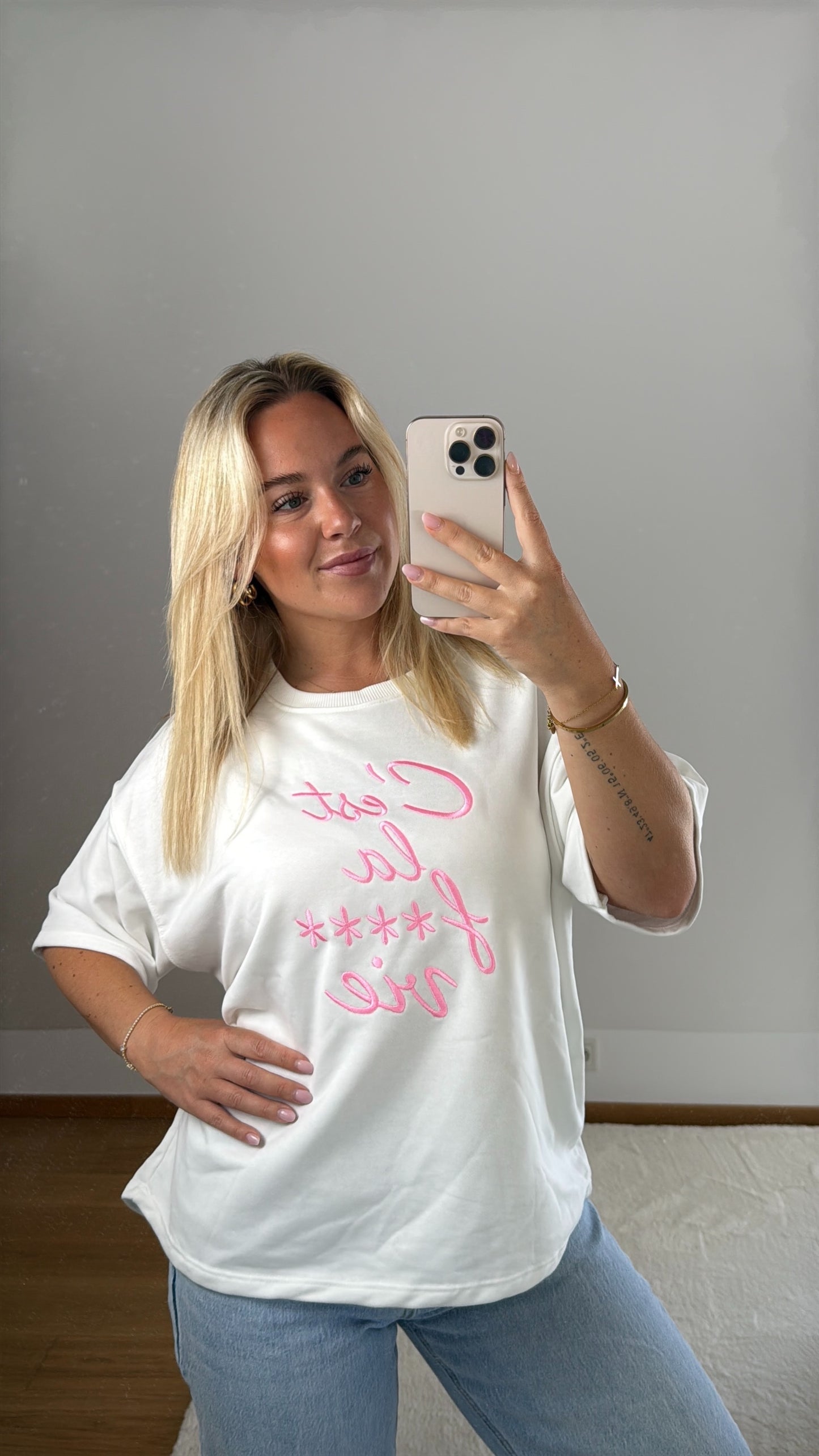 Oversize T-Shirt C‘est La Vie - weiß