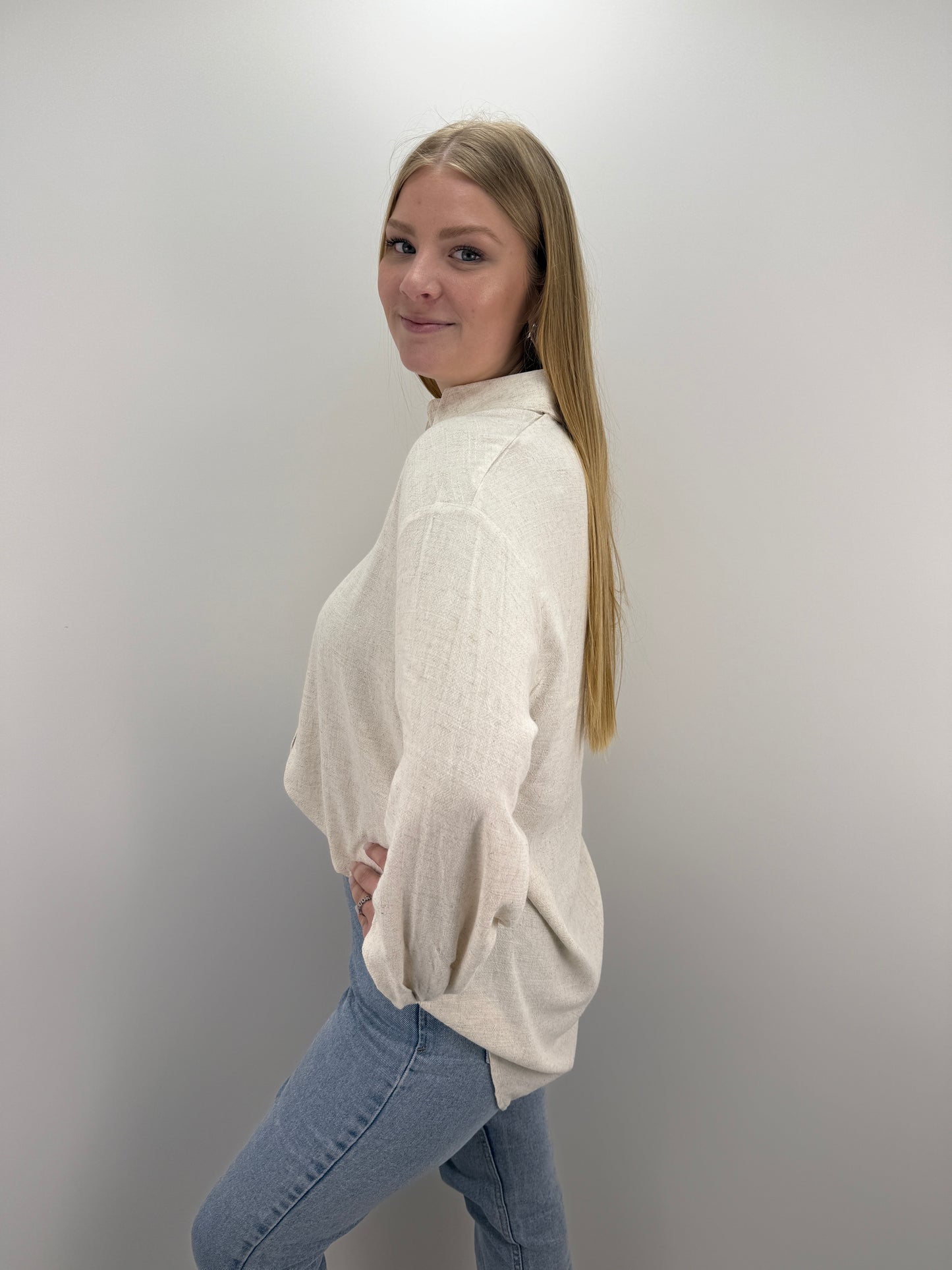 Lange Leinenbluse Stella - beige
